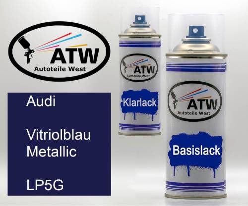 Audi, Vitriolblau Metallic, LP5G: 400ml Sprühdose + 400ml Klarlack - Set, von ATW Autoteile West.